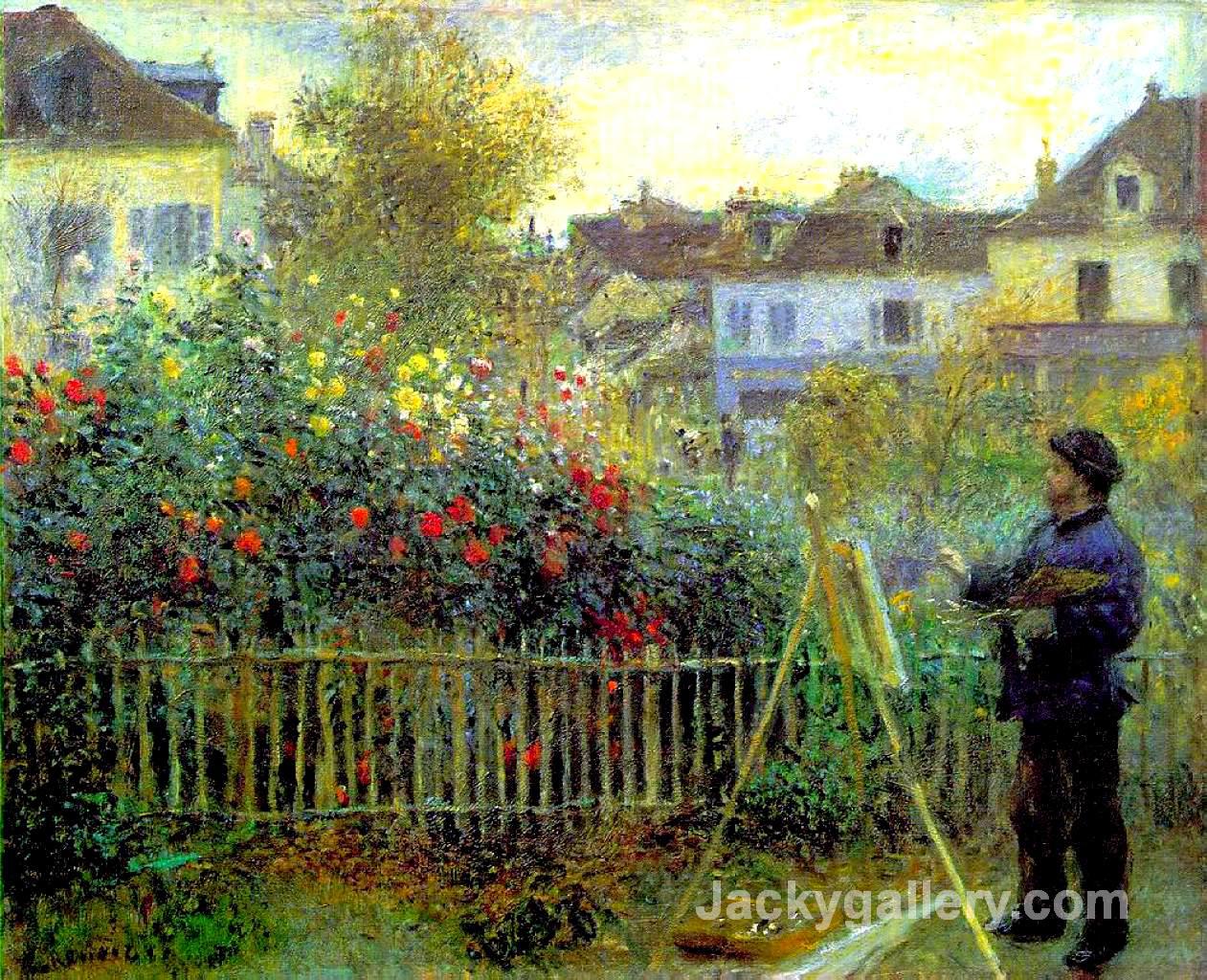 Monet painting in his garden at Argenteuil by Pierre Auguste Renoir paintings reproduction